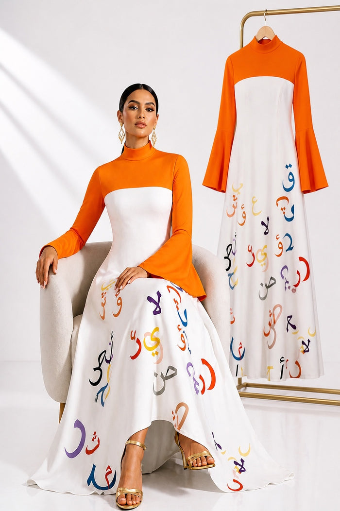 Elegant Multicolor Arabic Letters Dress